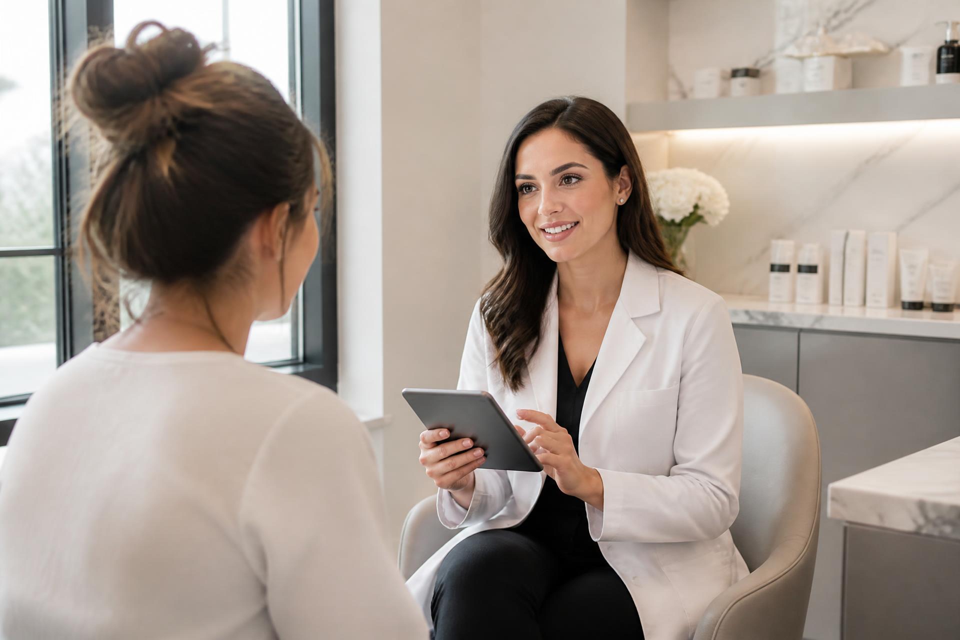 Medical aesthetics consultation in a refined med spa setting